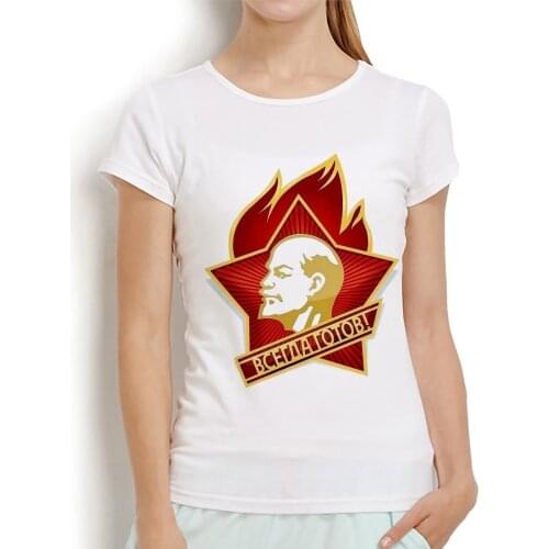 CCCP Soviet Union Lenin Young Pioneers badge funny tshirt femme summer new white casual short sleeve USSR t shirt women