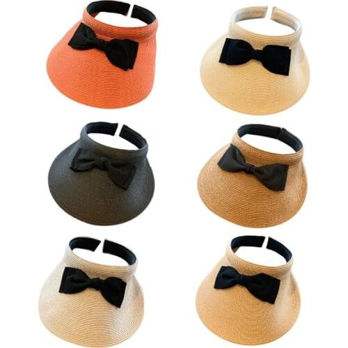 D0LF Women Ladies Summer Woven Empty Beach Hat Solid Color Large Wide-Brim Anti-UV Breathable Sun Hat