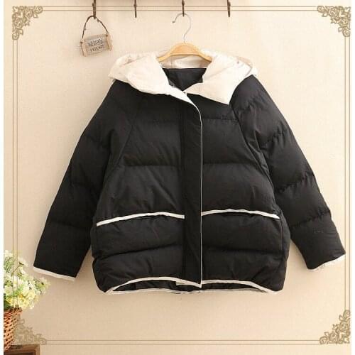 New cotton-padded clothes woman korean students Thicken loose hooded bread clothes schoolgirl pure color warm wear-Top