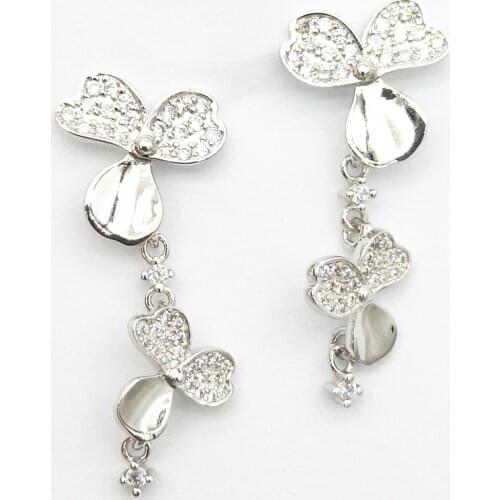 Ladies S925 sterling silver classic flower inlaid zircon white earrings nail jewelry couple holiday anniversary gift