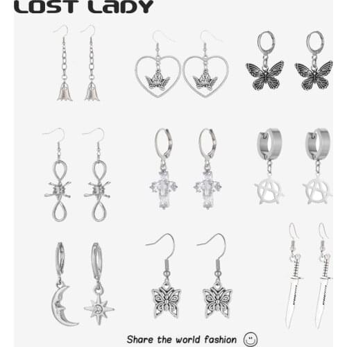 Lost Lady Vintage Angel Pendant Drop Earrings For Women Fashion Ancient Silver Dangle Earring Party Fashion Jewelry Party Gift