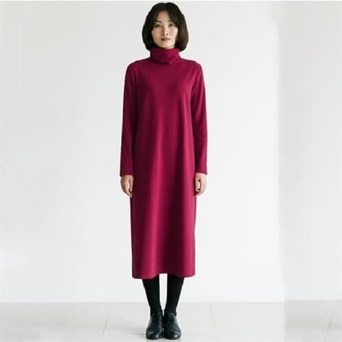 Women Autumn Winter Turtleneck Cotton Dress Long Sleeve Casual Solid Long Straight Dress High Quality Vestidos Plus Size M-7XL