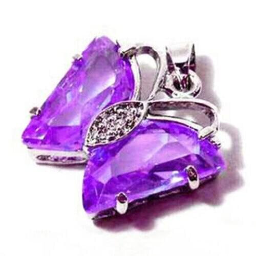 Purple Cubic Zirconia Crystal Butterfly Women Girl Pendant Chain Necklace