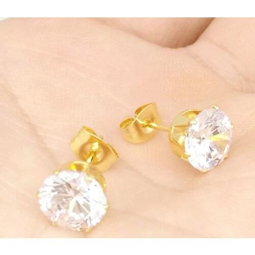 1Pair 316L Stainless Steel Round 6 Ungual Zircon Earrings True Gold Plating and Contracted Fashion White/color Zircon Earrings