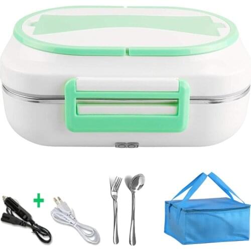 12V and 220V Dual Use Portable Electric Heating Food Warmer Container Heater Lunch Box Stainless Steel EU Plug Dinnerware Set