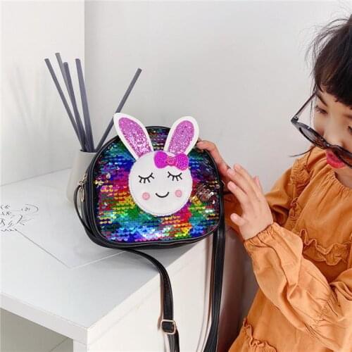 2020 Lovely Bunny Girls Leather Coin Purse Sequin Children Princess Crossbody Bags Baby Kids Fashion Shoulder Bag Small Wallet