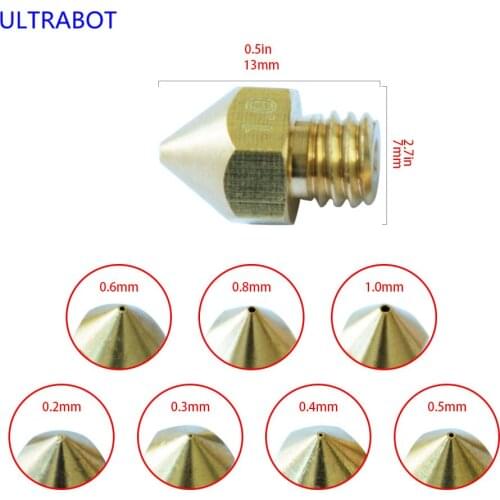 5pcs Durable Non-stick 7 size Copper Nozzle 0.2 0.3 0.4 0.5 0.6 0.8 1.0 Extruder Print Head 3D Printer Parts For 1.75mm Filament