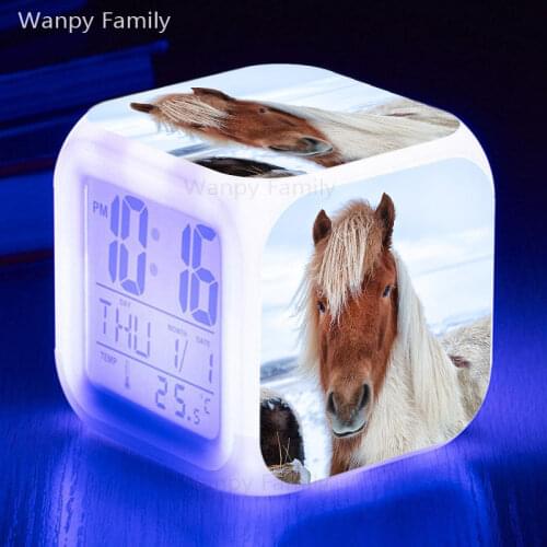Grassland Horse Alarm Clock 7 Color Glowing LED Digital Alarm Clock For Childrens room Multifunction Desktop Fashion Clock