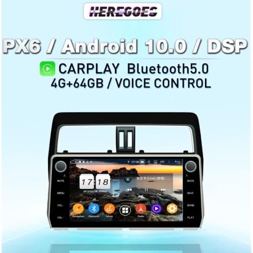 Carplay PX6 4+128G Android 10.0 Car Multimedia Player For Toyota Land cruiser Prado 150 2018 2019 2020 Wifi Navigation GPS Radio