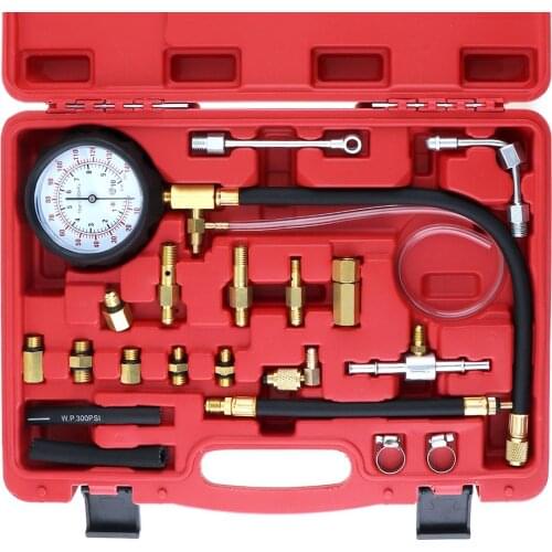 0~140PSI /0~10 Bar Replaceable Compression Fuel Injection Pressure Car Diagnostic Tester Tools Kit with Valve and Drain Hose