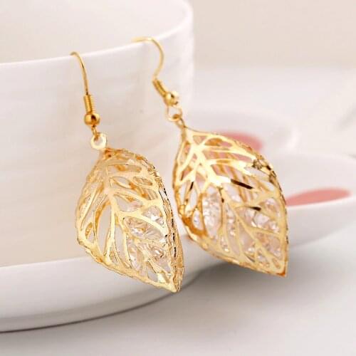 EK2060 New Simple Gold Color Hollow out Leaf Drop Earring Crystal Brincos Women Fashion Jewelry Fashion Bijoux Female Pendientes
