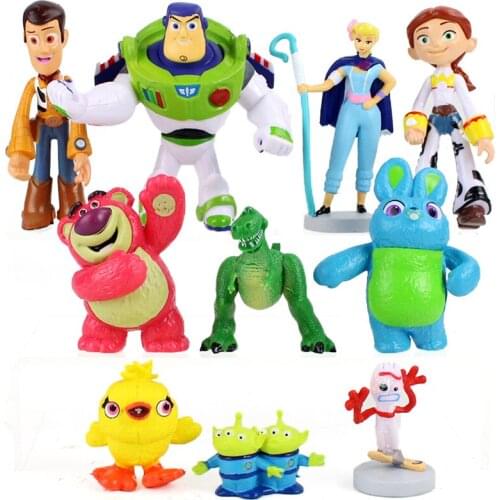10pcs/Set 4-10cm Toy Story Woody Buzz Lightyear Jessie Dinosaur Alien Rabbit Duck Fork Bear Action Figure Model Toys Kids Gift