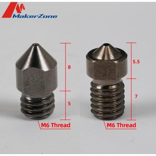 Hardened Steel Die Steel Nozzle For MK8 / CR10 / V6 / V5 / M6 Thread Extruder Hotend 1.75mm Filament 3D Printer Reprap