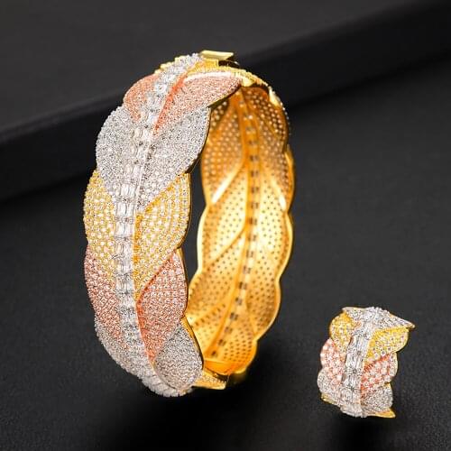 GODKI Luxury Big Delicate Bangle Ring Set For Women Full Micro Cubic Zircon Pave Party Wedding Saudi Arabic Dubai Jewelry Sets