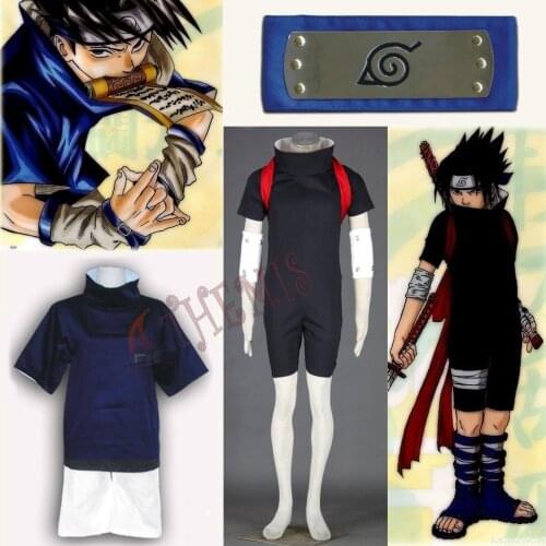 Athemis Hot Cheap Naruto Uchiha Sasuke Cosplay Costumes with Orignal Blue Headband Gift Unisex Outfits Casual Clothes Any Size