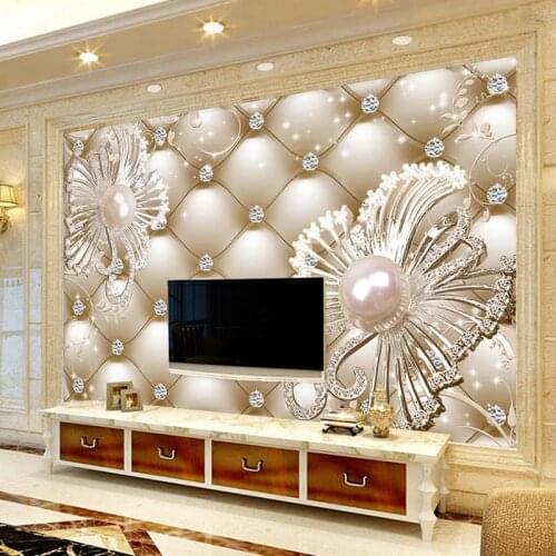 Custom Mural Wallpaper 3D Soft Pack Diamond Jewelry Flower Luxury Wall Paper Hotel Living Room TV Backdrop Murales De Pared 3D