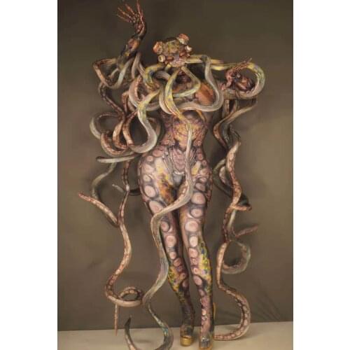 Halloween Octopus Monster Stage Jumpsuit Women Long Tentacles Cosplay Costumes Stretch Skinny Horror Role Playing Dance Bodysuit