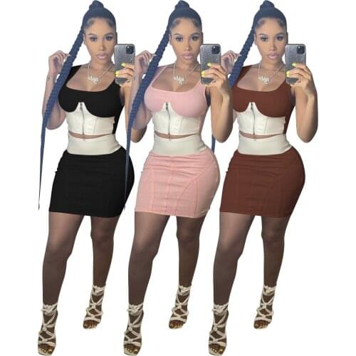 Adogirl Patchwork Two Piece Set Sleeveless Crop Top Bodycon Mini Dress for Women Summer Outfits Sexy Night Club Matching Sets