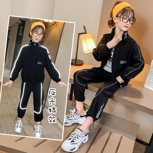 Girls Clothes Coat + Pants Sets 2021 Luminous Spring Autumn Kids Teenagers Outfits Children Clothing Kids Sets Jogging Suit