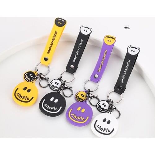 Korean Style 2020 Summer Car Keychain Ornaments Handbag Pendant Smiley Face Multi-Colored Options PVC Keychain Pendant