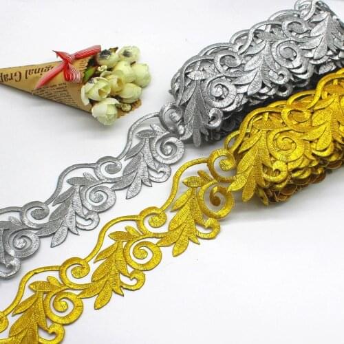 Gold Embroidered Lace Cosplay Costume Braid Appliqued Lace Iron on Ribbon 6.5cm Wide