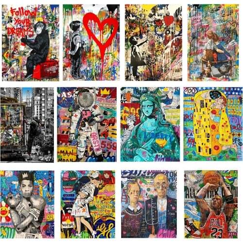 Personality graffiti street art canvas painting abstract character posters and prints wall print canvas pictures home decor gift