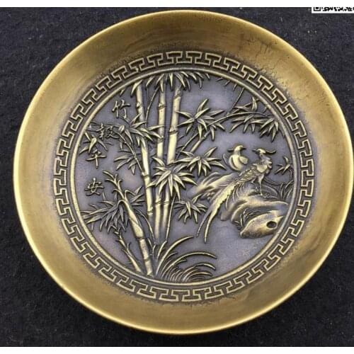 Antique QingDynasty Copper dish, Bamboo reported safe bowl ,Hand crafts,Decoration,collection &Adornment,Free shipping