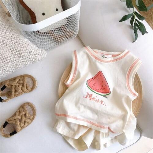 2021 Summer Cute Watermelon Vest+shorts Suits For Boys And Girls Children Clothing Set Kids Clothes Outfit Casual Letter T-shirt