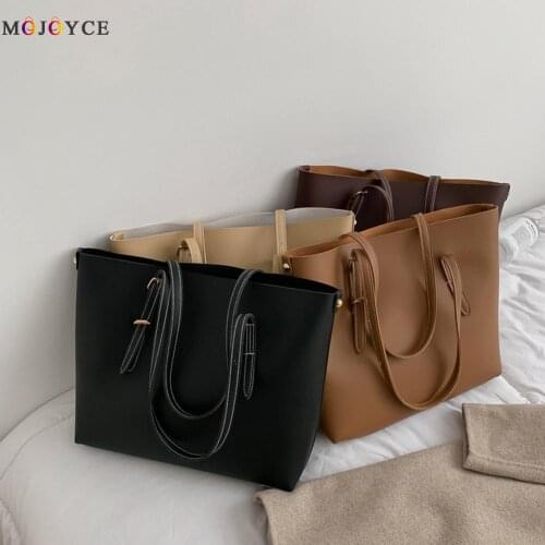 Fashion Solid Color Women PU Leather Shoulder Handbag Large Capacity Tote Clutch Popular Simple Female Daily Bag