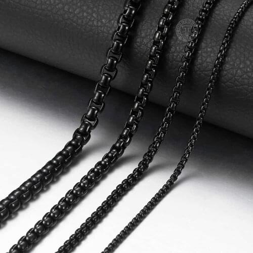 Davieslee Mens Necklace Black Chain Stainless Steel Round Box Link Wholesale Jewelry Gift 2/3/4/5mm 18-36inch LKNM118