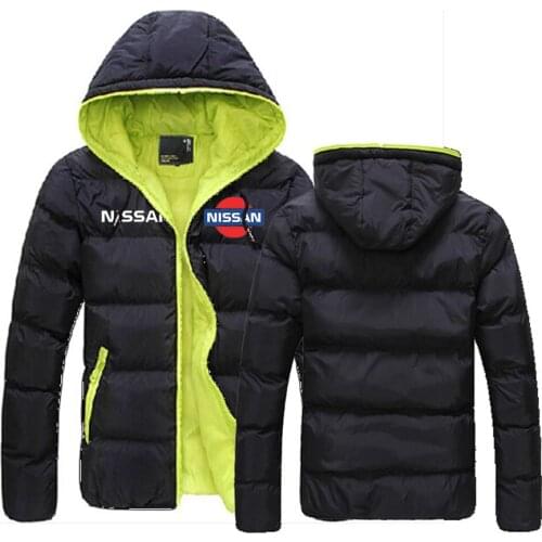 Mens Nissan Down Warm Jacket Car Logo Customize Autumn Winter Fashion Hoodies Slim Unisex Coats Male Sportwear Zipper Coat