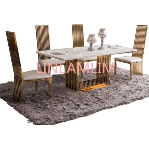 Dining table set comedor sillas de comedor стол обеденный mesa comedor muebles de madera mesa gold stainless steel + 4 chairs