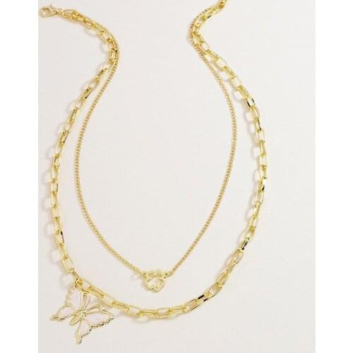 Popular Butterfly Necklace Jewelry Double Butterflyant Necklace Punk Wind Multi-layer Metal Chain Necklace Girl Collarbone Chain