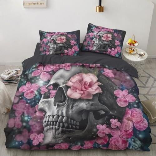 Bed Linen Bedding Sets euro/Double/family sets/2.0/Queen/King Bedspread For Home Bed Sheet Gothic Style Skull Flowers