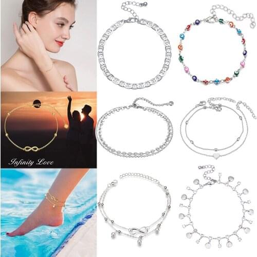 Adjustable Womens Fashion 8-character Shell love Anklet Leg Chain Gold And Silver Summer Beach Bracelet body chain jewelry