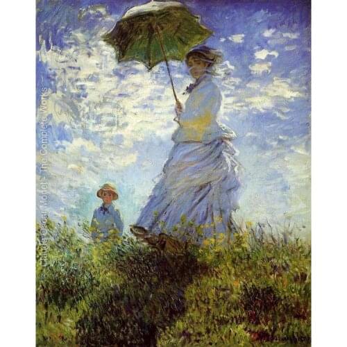 Handmade Famous oil paintings of Claude Monet Canvas Reproduction The Walk Woman With A Parasol study room decor High quality