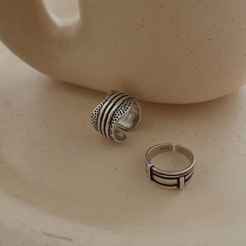 925 Sterling Silver Geometric Thai Silver Rings for Women Multilayer Twisted Lines Adjustable Rings Jewelry New