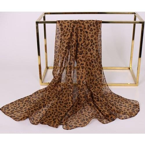 Women Leopard Print Scarf Soft Chiffon Thin Fashion Long Scarves Shawls Femme Beach Wrap Hair Tie Band Neckerchief Multi-Purpose