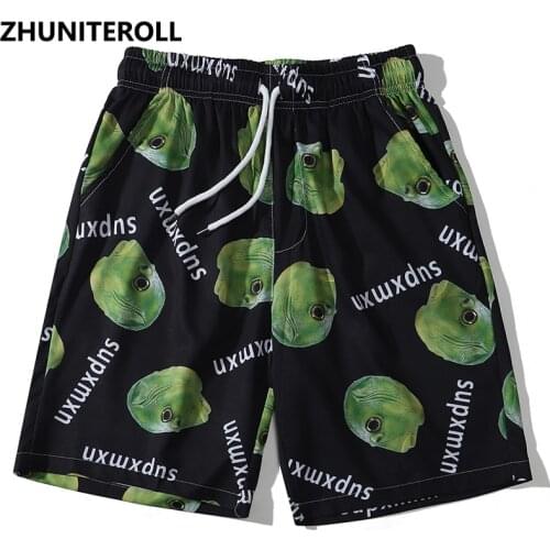 Harajuku Fish Head Print Shorts Streetwear Hip Hop Short Sweatpants Summer Men Jogger Baggy Skateboard Shorts Fashion Trousers