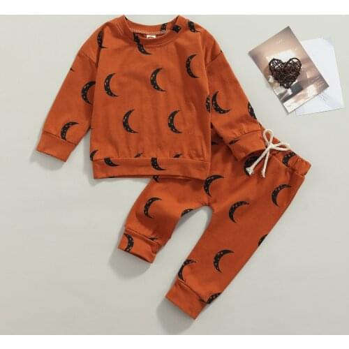 Citgeett Autumn Newborn Baby Girls Boys Clothes Sets Moon Print Long Sleeve Sweatshirt Long Pants Outfits Clothes 0-24M