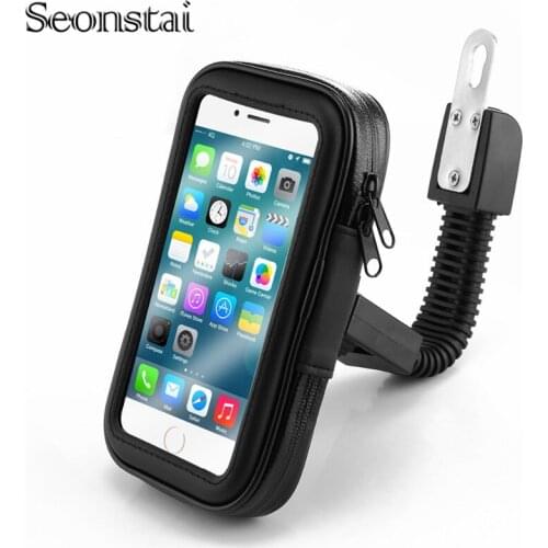 Waterproof Motorcycle Scooter Rear View Mirror Mount Phone Holder Stand Mount with Water Resistance Zipper Bike Bag 4.7-6.3inch