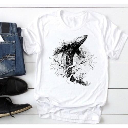 Women Short Sleeve Trend Style Ocean Wave Fashion Cartoon Summer Lady Print Tee Graphic T Top Female Tshirts Clothes T-Shirt