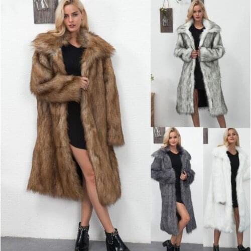 Autumn long faux mink leather jacket womens winter thicken warm fur leather coat women slim jackets jaqueta de couro brown