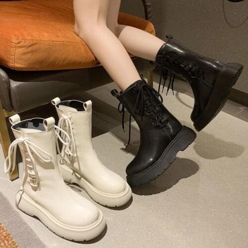 Lady Boots Platform Woman Shoes High Heels Punk Ankle Solid Good Quality Martin Boots Women Lace Up Thick Bottom Ankle Boots