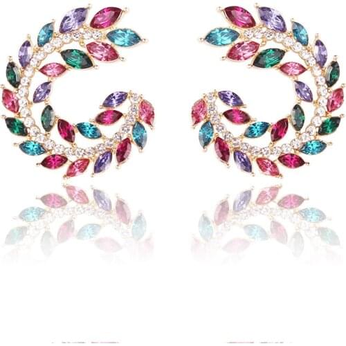 LUBOV Fashion Hollow Out Spiral Colorful Leaves Drop Earrings Charm Rhinestone For Women Piercing Trendy Jewelry Wholesale