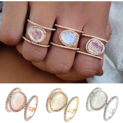 New Irregular Natural Moonstone Ring For Women 2020 Plated Rose Gold Micro-Set Female Finger Ring Jewellery