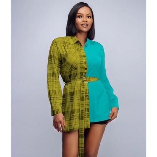 Autumn Vintage Fashion Women Long Shirt High Quality Clothes Chic Sexy Patchwork Short Mini Dress Lady Shirts Blouses And Sashes