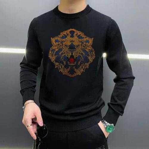 Winter Fashion Design 2021 Mens Sweater Warm High Quality Fabric Hot Drilling Technology Craft