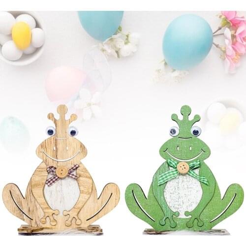 16/17cm Easter Frogs Decor Wooden Hollow Spring Frog Car Ornaments Desktop Bunny Easter Egg Rabbit Crafts Tabletop Decoration