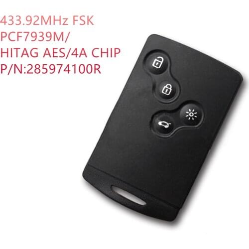 4 Buttons 433MHz PCF7939M Chip Passive Keyless Go / Entry Remote Car Key Non- Handfree For Renault Clio IV Captur
